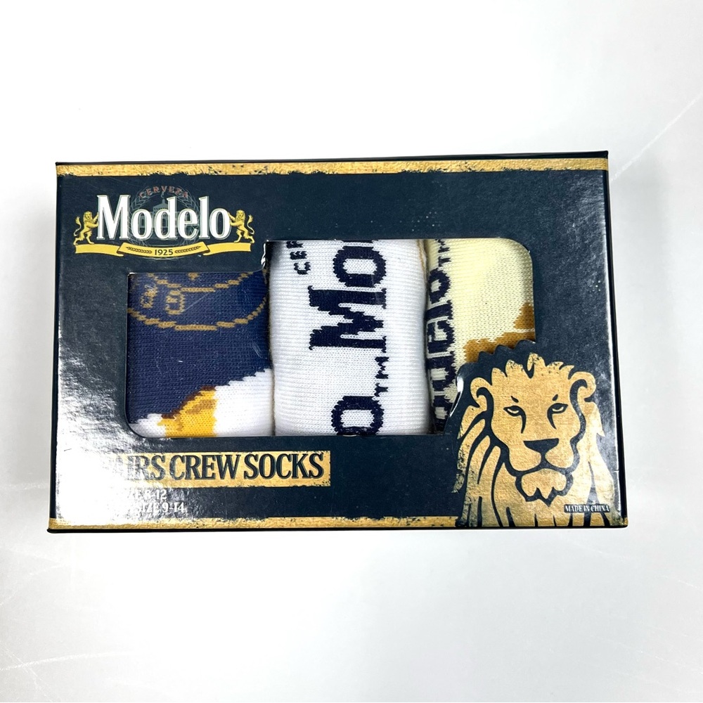 Modelo 3 pairs of Beer Crew Socks Cerveza Unisex Men Sz 8-12 Women 9-14